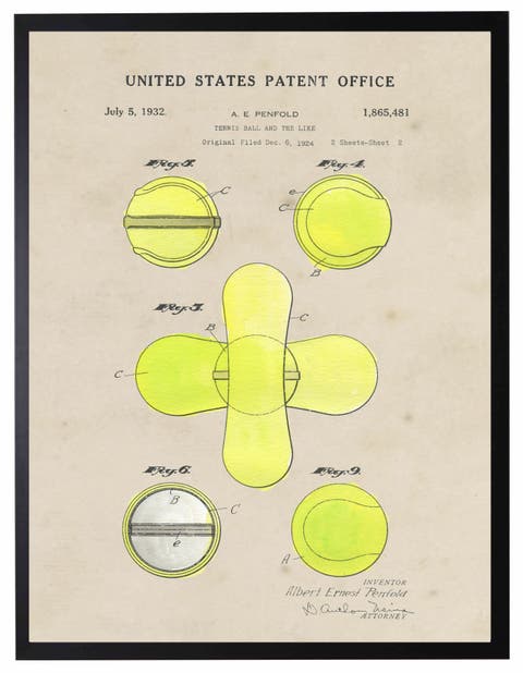 Tennis Ball Patent in Black Frame