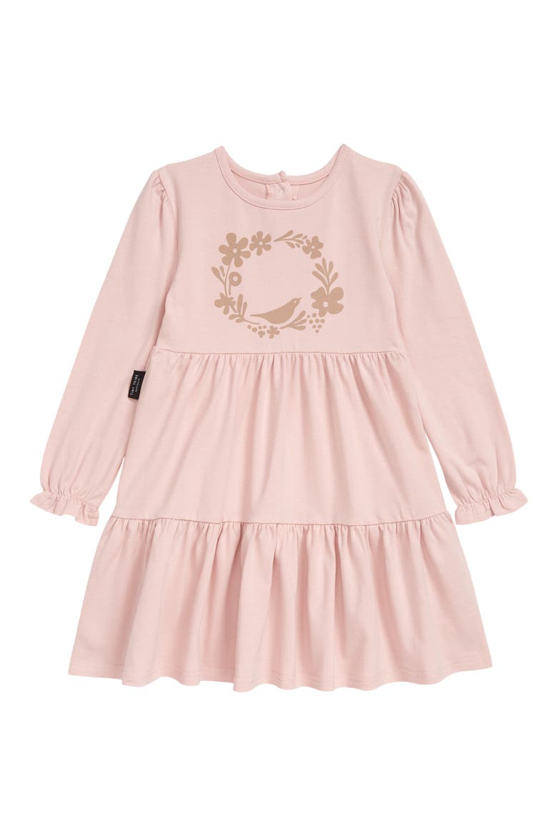 Kids' Wreath Tiered Stretch Cotton Babydoll Dress, Main, color, DUSTY PINK