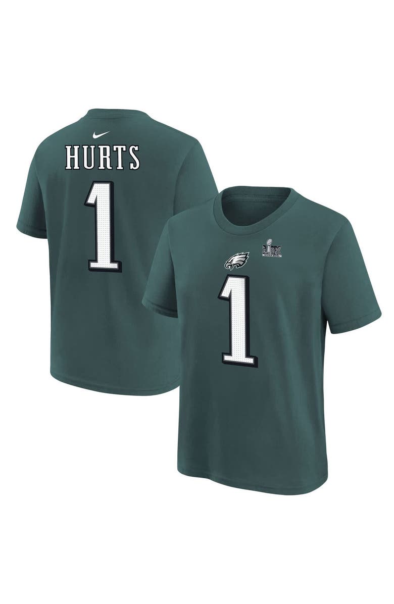Nike Youth Nike Jalen Hurts Midnight Green Philadelphia Eagles Super Bowl LIX Player Name & Number T-Shirt, Alternate, color,