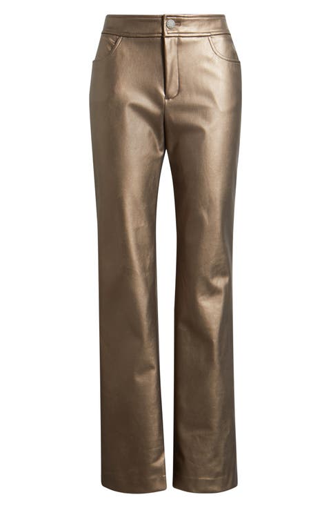 Metallic Faux Leather Bootleg Pants