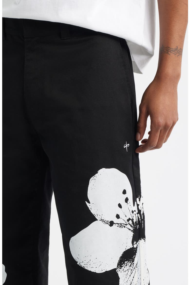 Flower Napoli Cotton Twill Pants, Alternate, color, BLACK