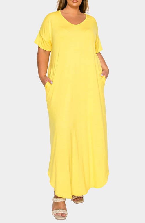 L I V D Short Sleeve Jersey Maxi Dress In Yellow
