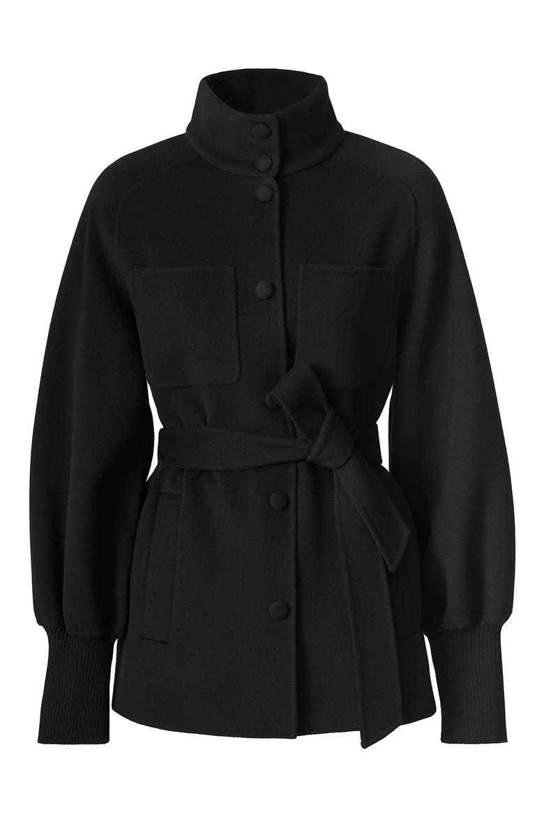 Shania Double Face Belted Wool Jacket, Alternate, color, BLACK