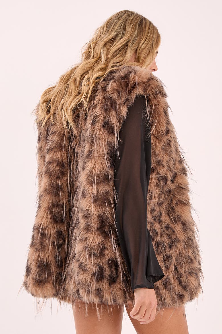 Leopard Print Faux Fur Gilet, Alternate, color, Brown