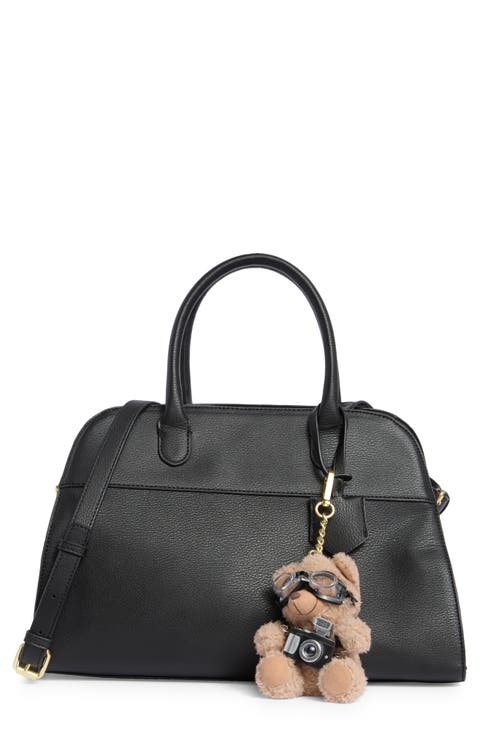 Structured Satchel Bag with Bear Charm