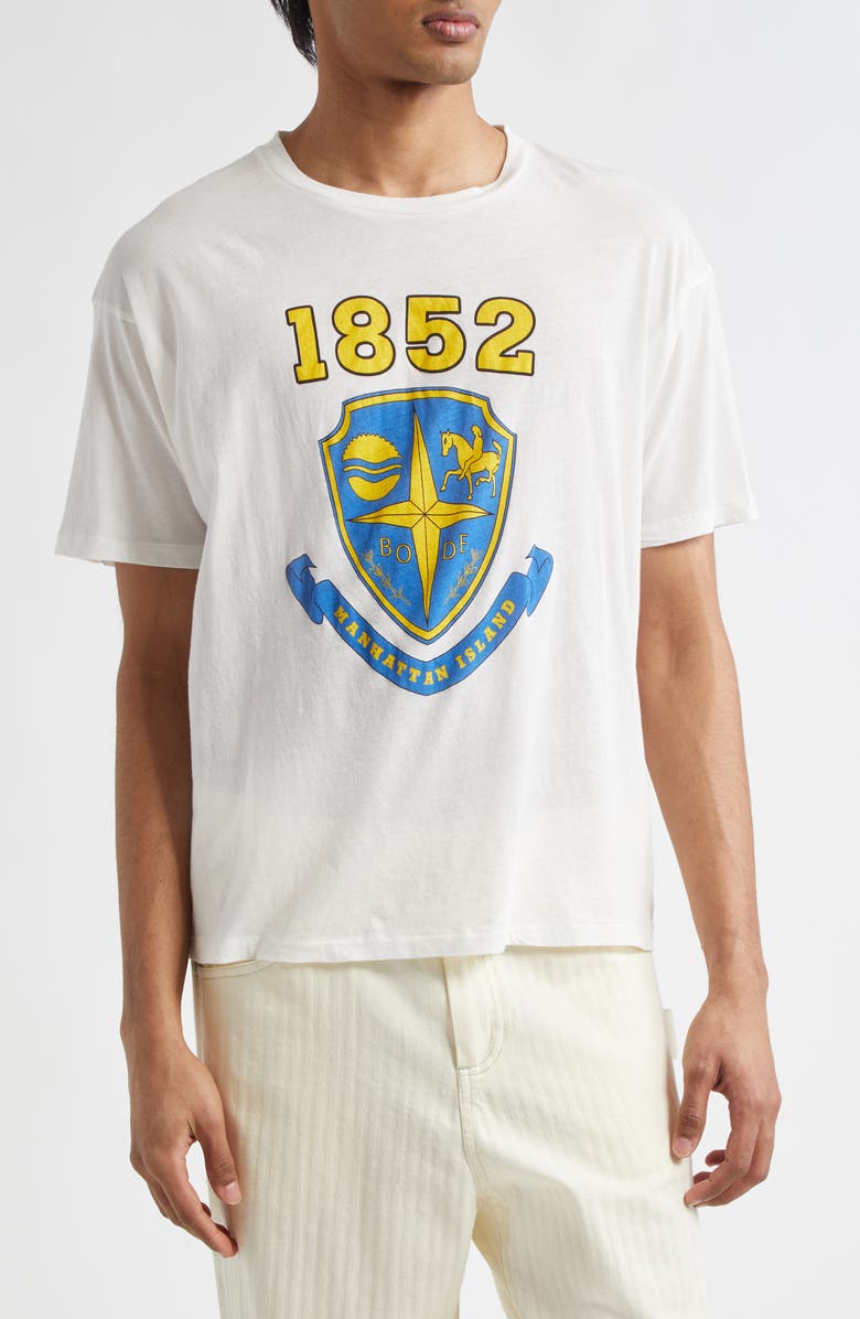 Bode Crest Boxy Graphic T-Shirt, Main, color, Cream