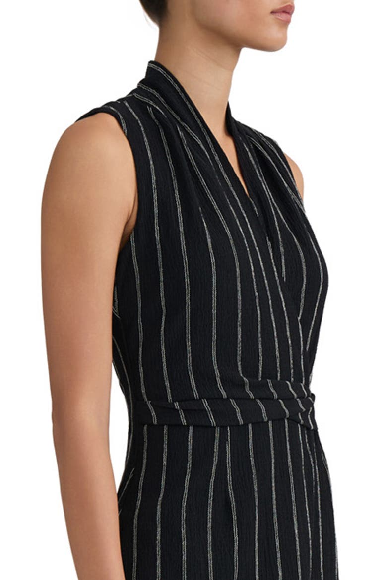 Pinstripe Sleeveless Midi Wrap Dress, Alternate, color, BLACK/ WHITE