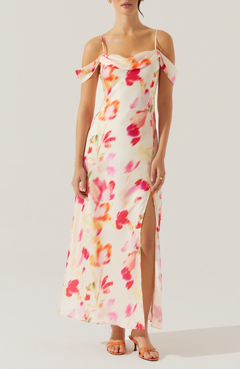 ASTR the Label Kitura Abstact Print Cold Shoulder Dress, Main, color, Pink Watercolor