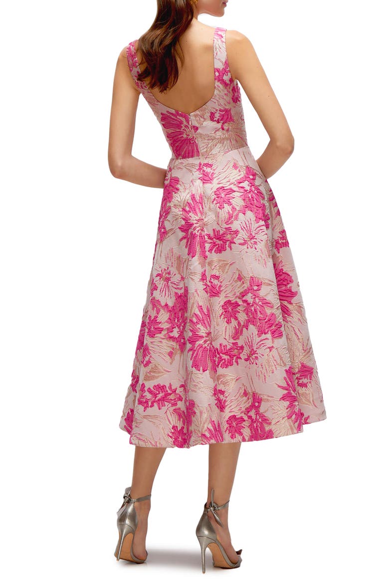 Floral Jacquard Sleeveless Fit & Flare Midi Dress, Alternate, color, PINK MULTI