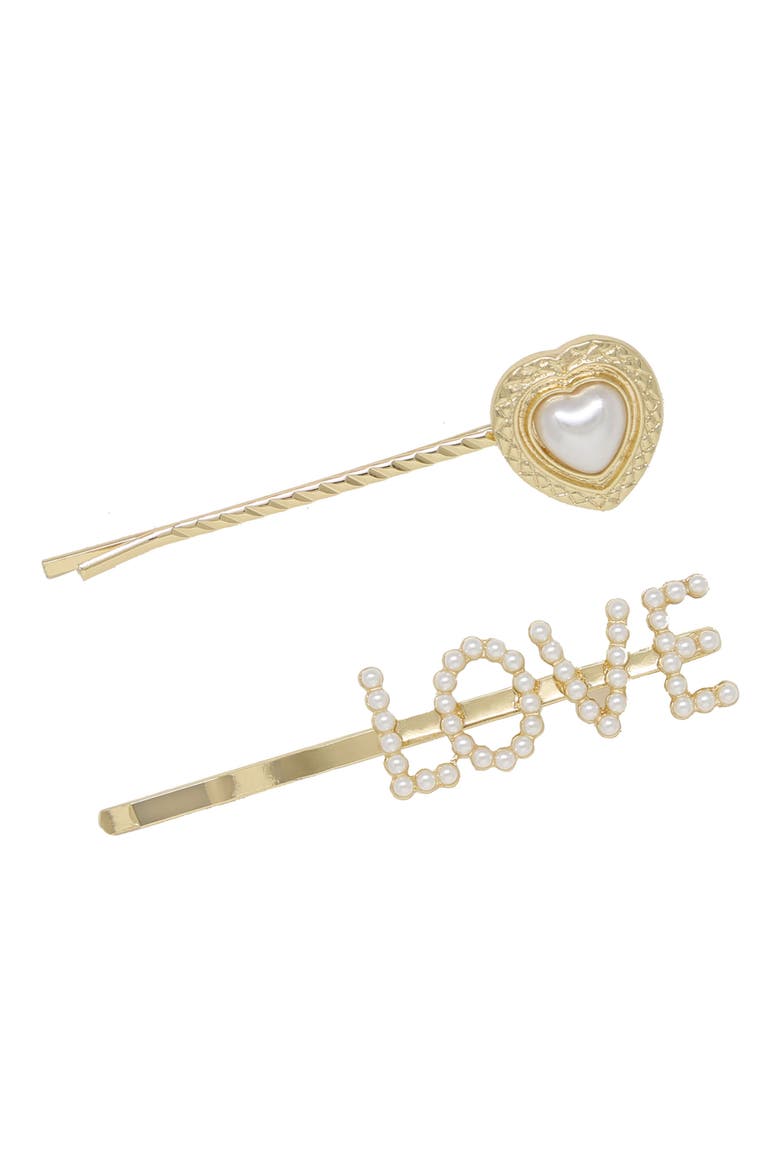 Love Set of 2 Hair Pins, Main, color, GOLD