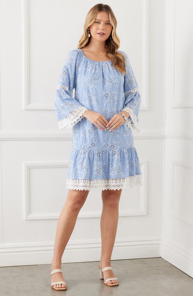 Karen Kane Mixed Lace Cotton Eyelet Shift Dress, Alternate, color,
