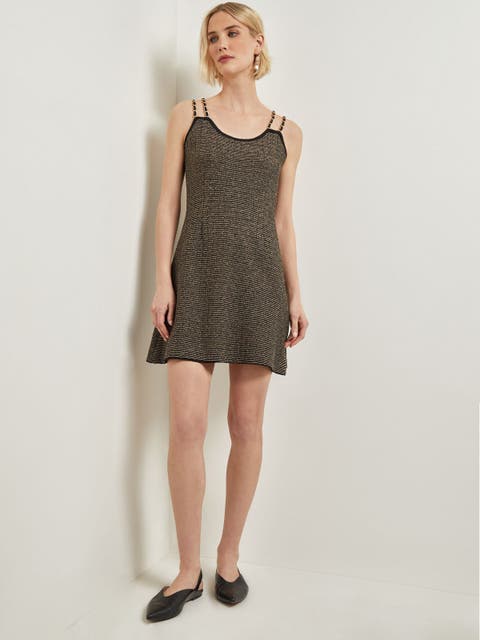 Modern Fit A-Line Curb Chain Double Strap Knit Mini Dress