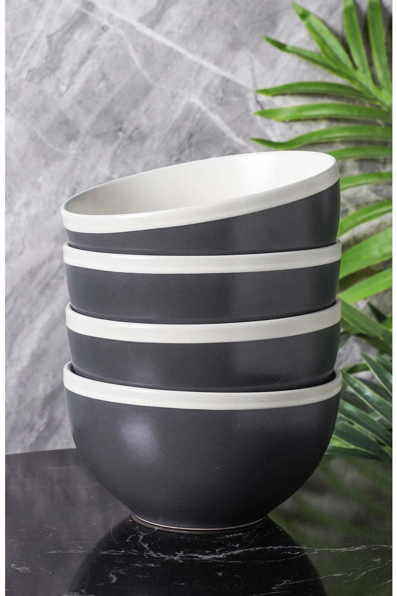 Serenity Stoneware 4-Piece Bowl Set, Alternate, color, Dark Gray and Cream