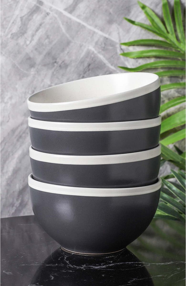 Stone Lain Serenity Stoneware 4-Piece Bowl Set, Alternate, color, Dark Gray And Cream