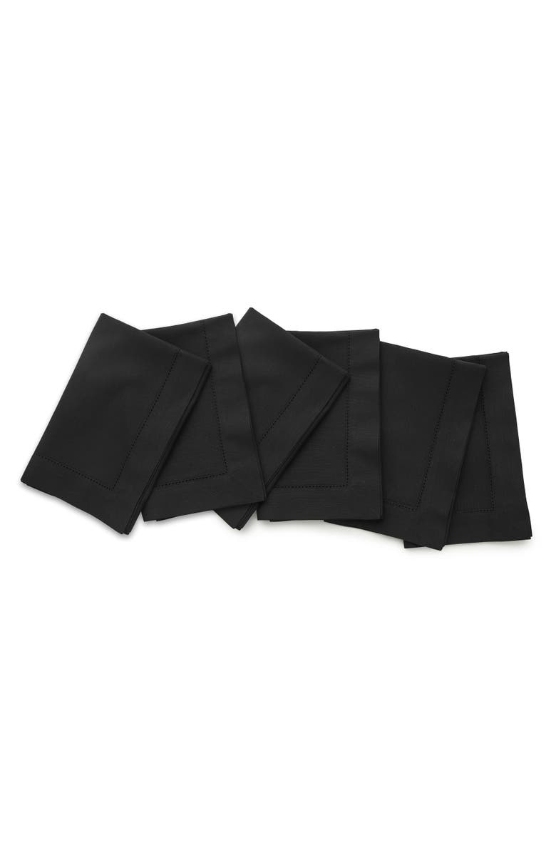 Solino Home Cotton Linen Hemstitch Dinner Napkins Set of 4, 20 x 20 Inch for Dining Table, Holiday and Everyday Table Decor, Main, color, Black