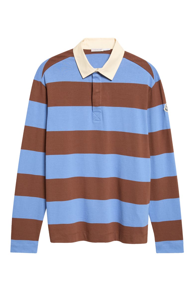 Long Sleeve Stripe Rugby Polo, Main, color, STRIPE AZURE/ BROWN
