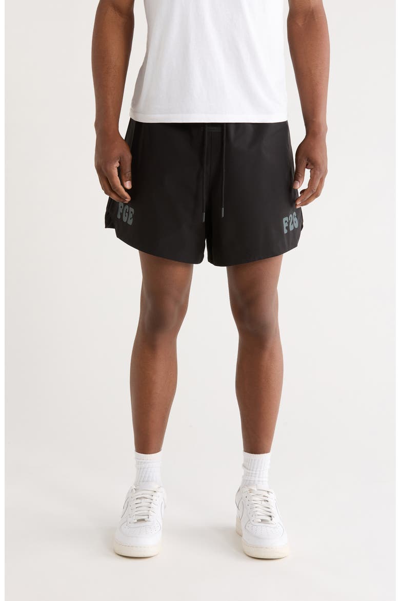 Logo Graphic Drawstring Gym Shorts, Main, color, VINTAGE BLACK