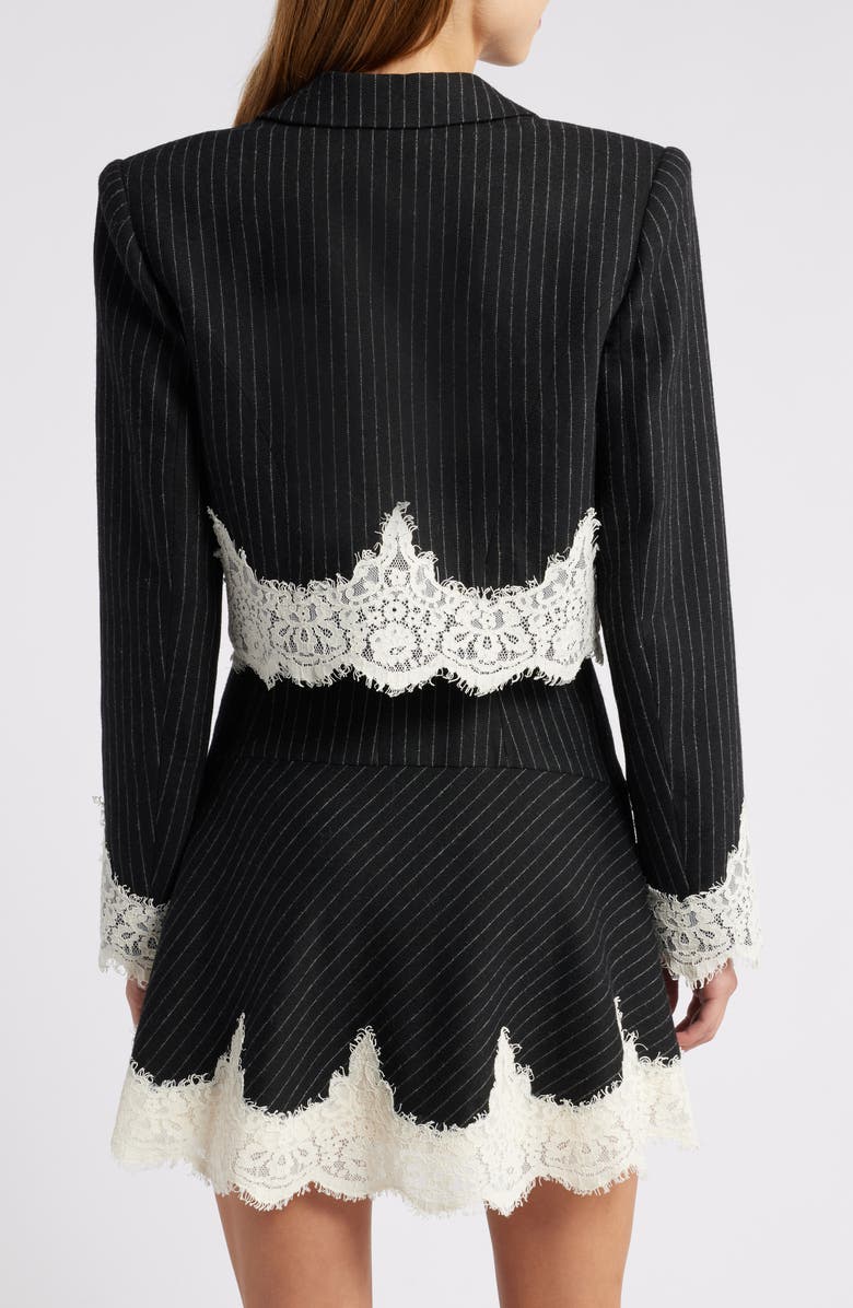 LoveShackFancy Icarus Pinstripe Lace Trim Crop Jacket, Alternate, color,