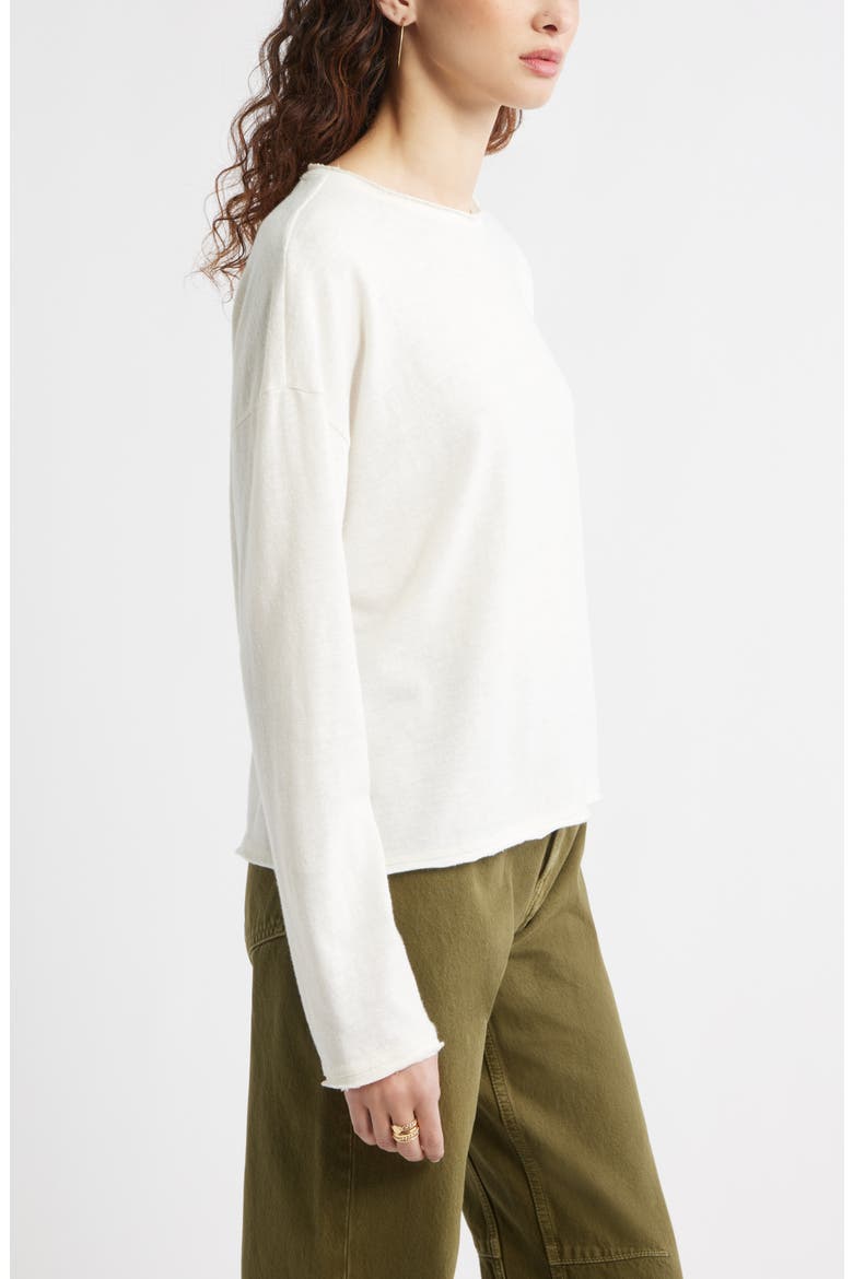 Roll Crewneck Boxy Long Sleeve Cotton Blend Top, Alternate, color, IVORY EGRET
