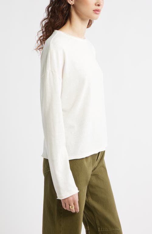 Treasure & Bond Roll Crewneck Boxy Long Sleeve Cotton Blend Top In White