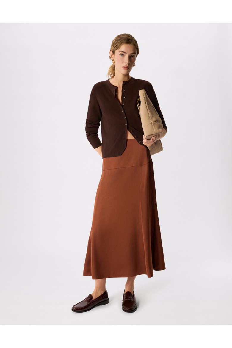 Panel Waist Satin Midi Skirt, Alternate, color, Brown