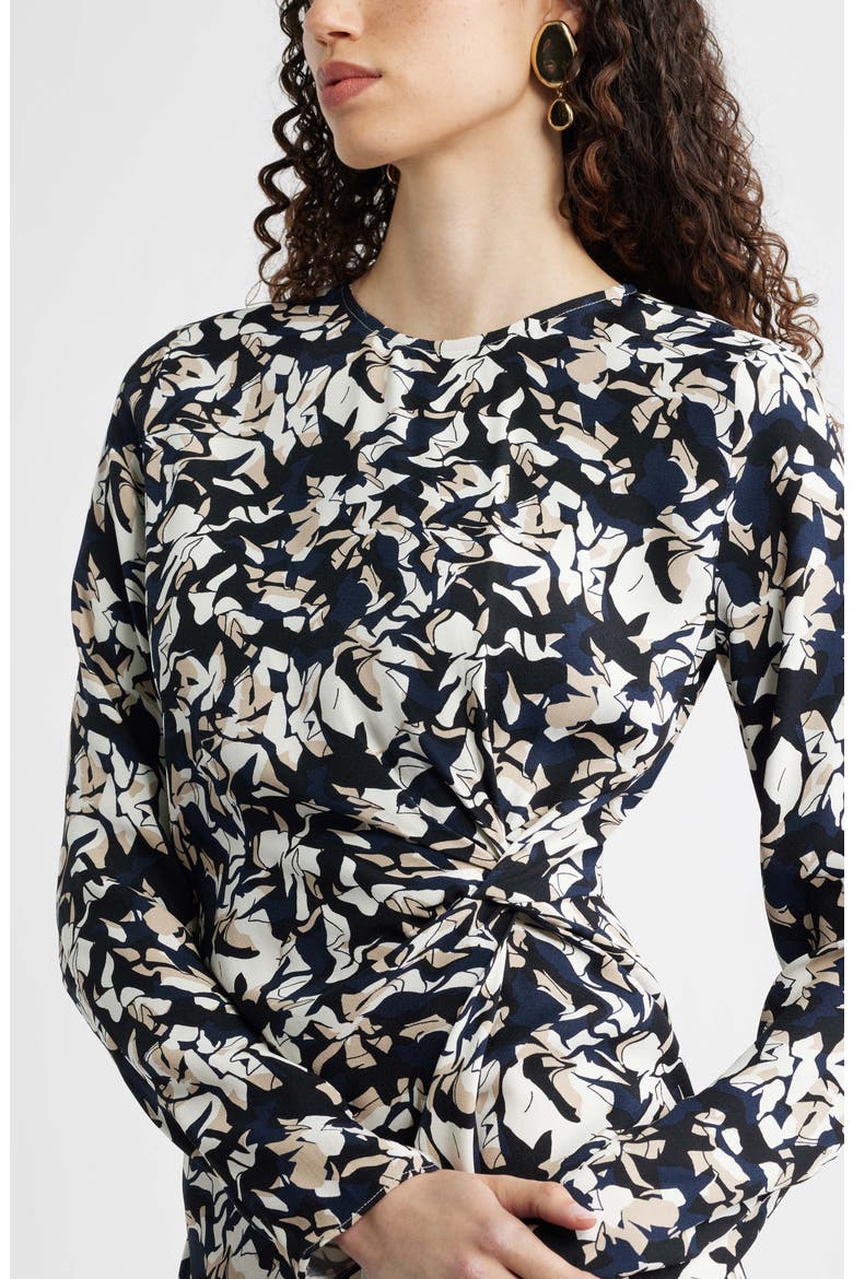 Side Twist Long Sleeve Minidress, Alternate, color, NAVY- TAN GRAPHIC BLOCKS
