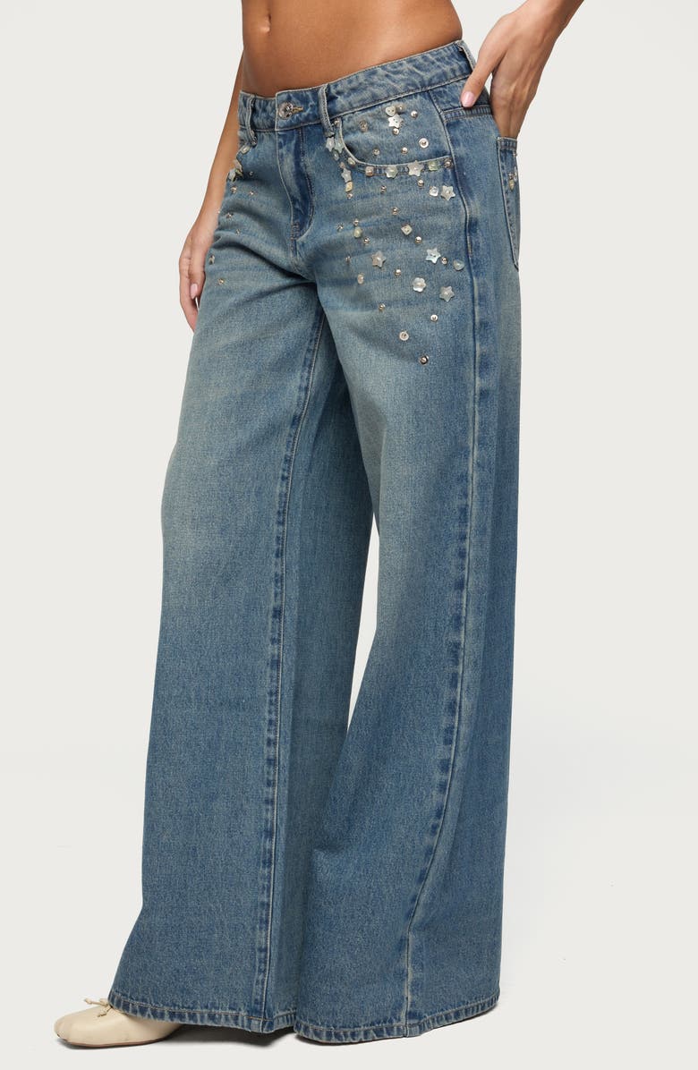 EDIKTED Mahalia Embellished Low Rise Baggy Jeans, Alternate, color, 