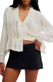 Free People Elodie Lace Trim Ruffle Hem Shirt