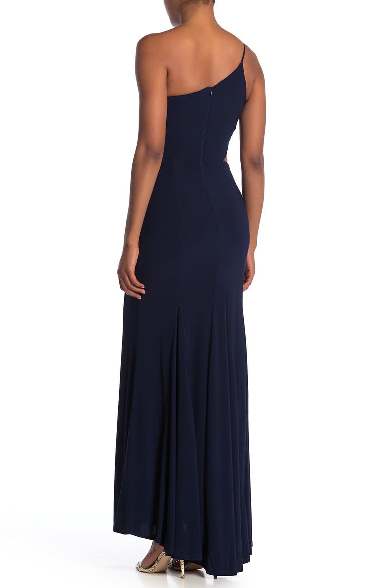 One-Shoulder Side Cutout Gown, Alternate, color, NAVY