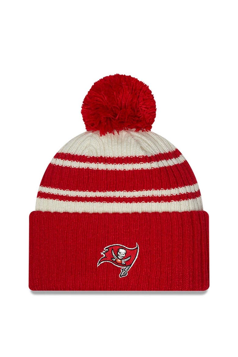 Men's New Era Cream/Red Tampa Bay Buccaneers 2022 Sideline Sport Cuffed Pom Knit Hat, Alternate, color, Cream