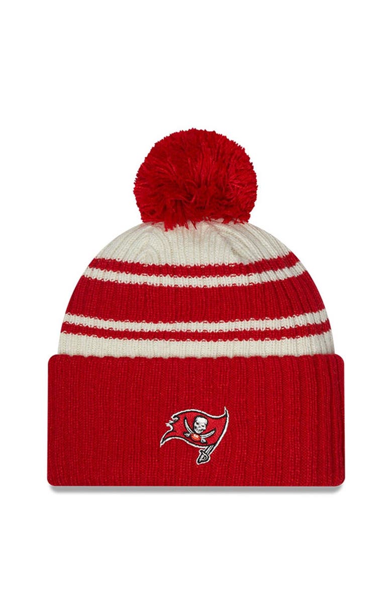 New Era Men
s New Era Cream/Red Tampa Bay Buccaneers 2022 Sideline Sport Cuffed Pom Knit Hat, Alternate, color, Cream