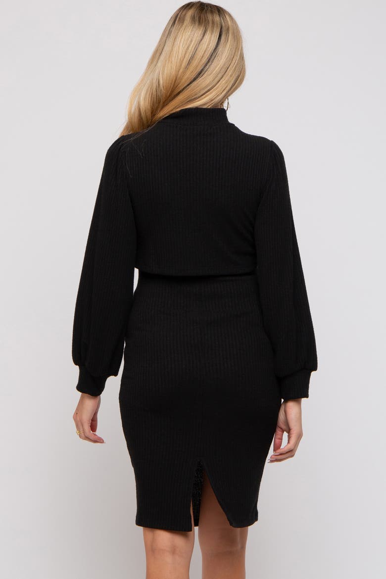 Rib Knit Mock Neck Mock Neck Nursing Dress, Alternate, color, Black