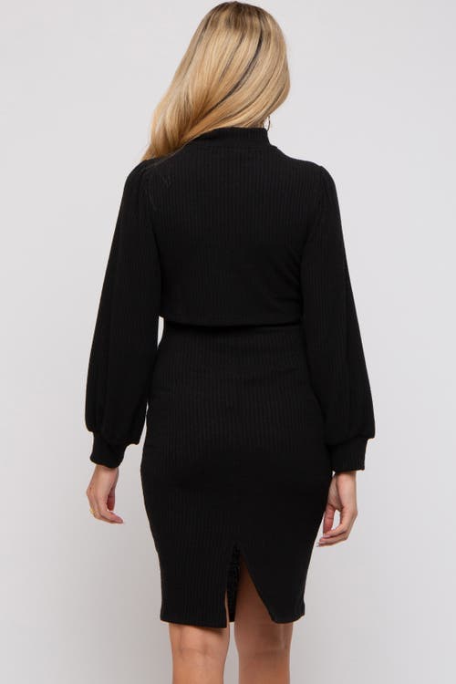 Pinkblush Rib Knit Mock Neck Mock Neck Nursing Dress In Black
