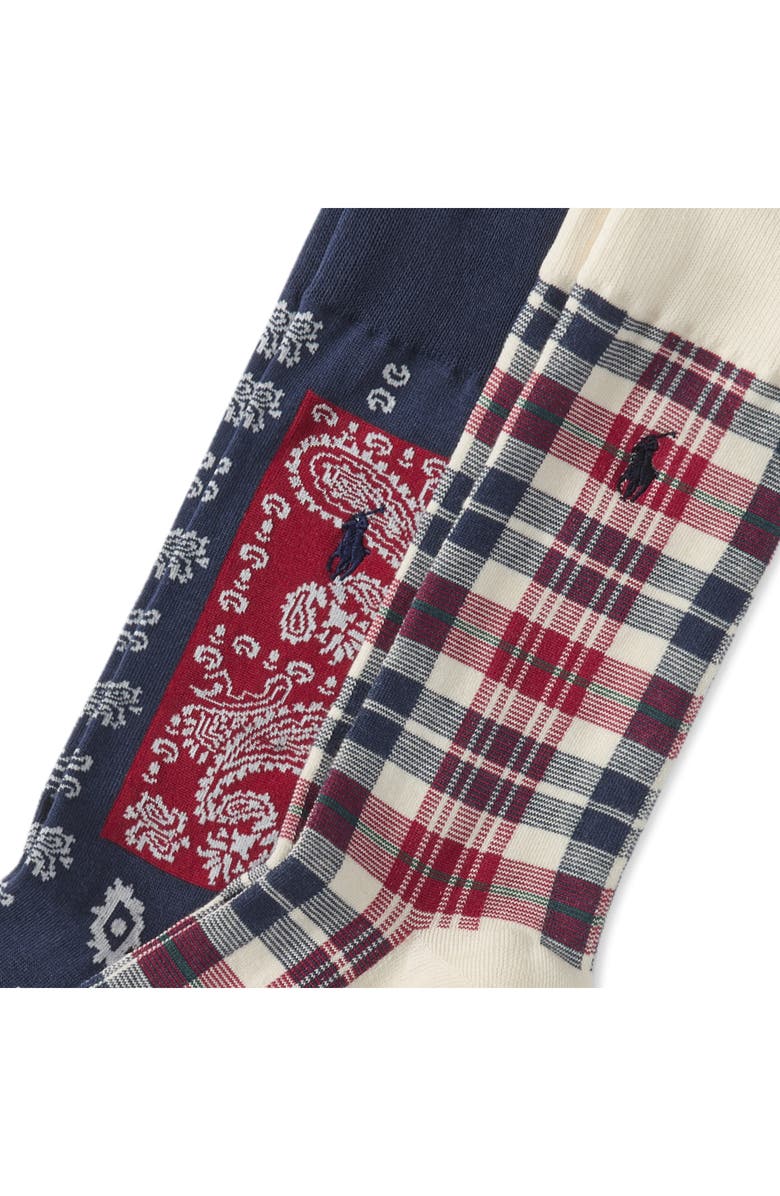 Polo Ralph Lauren Assorted 2-Pack Plaid & Bandana Crew Socks, Alternate, color, Cream