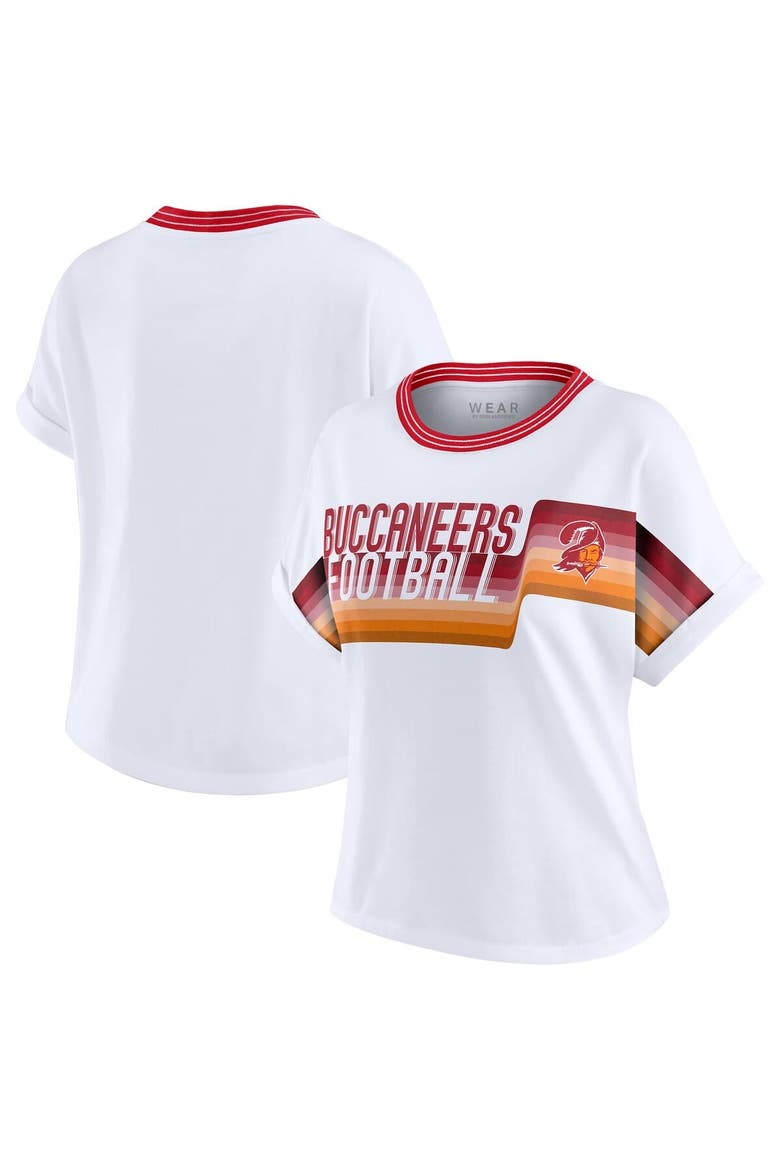 Women's WEAR by Erin Andrews White Tampa Bay Buccaneers Cropped Center Stripe Dolman T-Shirt, Main, color, White