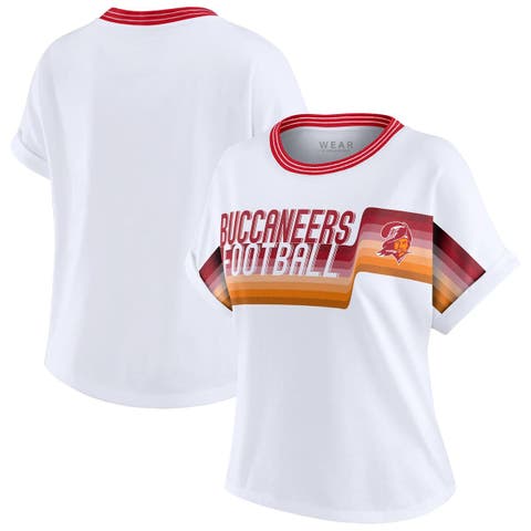 Women's WEAR by Erin Andrews White Tampa Bay Buccaneers Cropped Center Stripe Dolman T-Shirt
