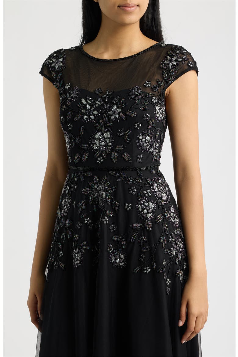 Beaded Floral Gown, Alternate, color, BLACK 001