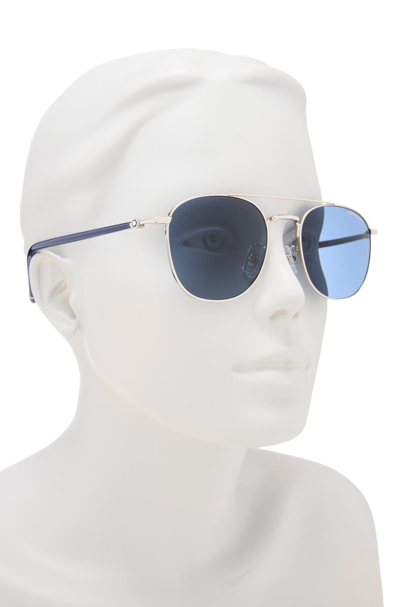 Montblanc 54mm Round Sunglasses, Alternate, color, Silver Blue Blue