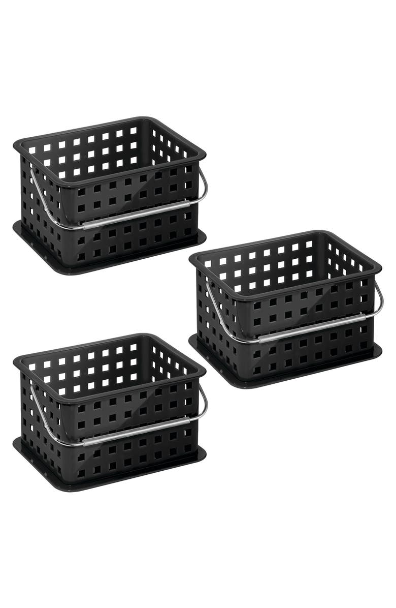 iDesign Small Stackable Shower Basket - Set of 3 - Clear/Frost - Made in USA, Main, color, Black