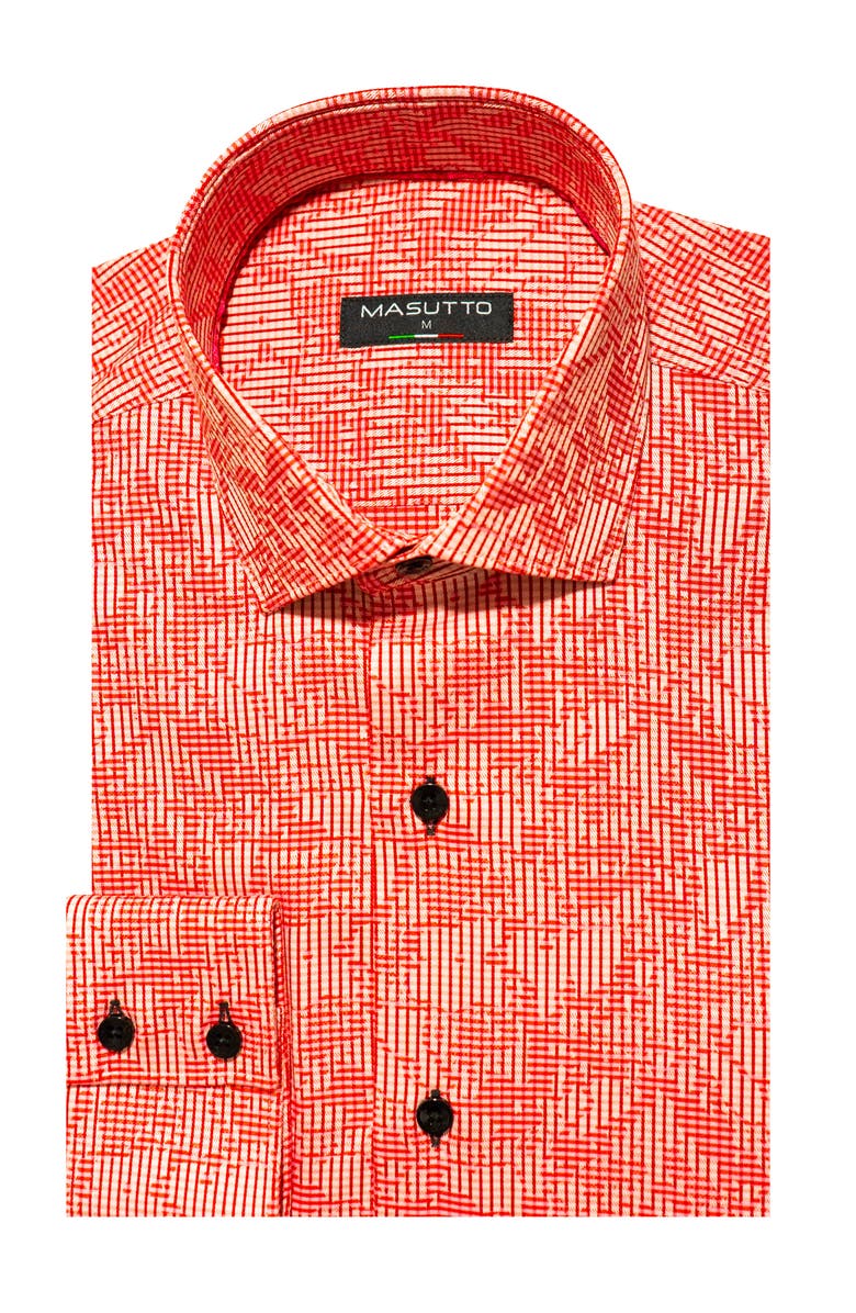 MASUTTO Henry Jacquard Button-Up Long Sleeve Shirt, Main, color, Red