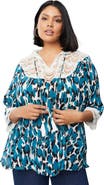 June + Vie Lace-Trim Crinkle Blouse