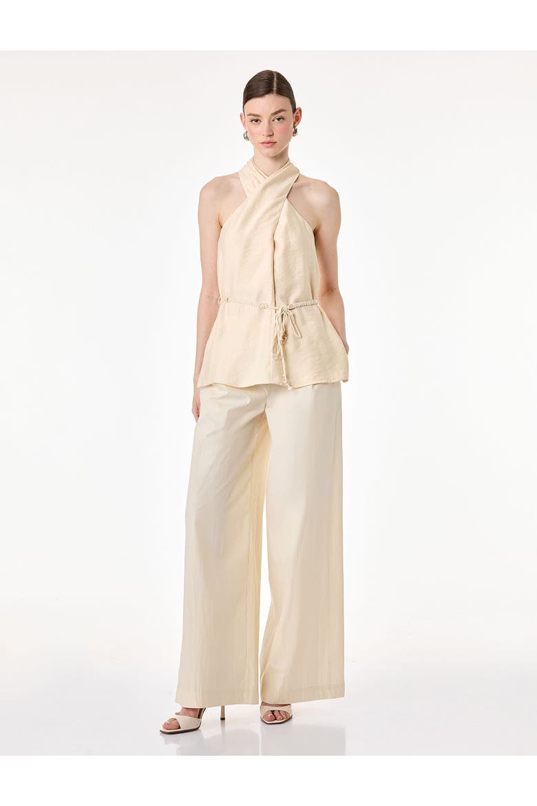 Twisted Halter Neck Top with Belt Detail, Alternate, color, BEIGE