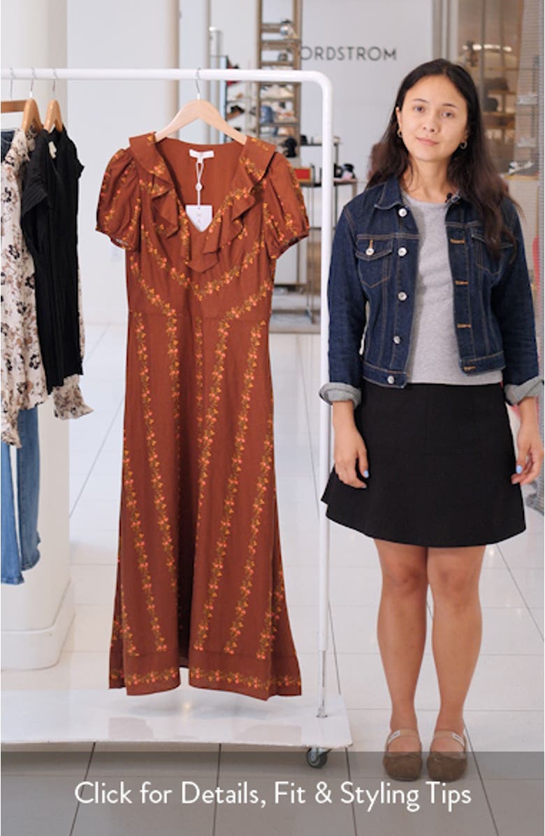 Fern Floral Linen Blend Midi Dress, sales video thumbnail