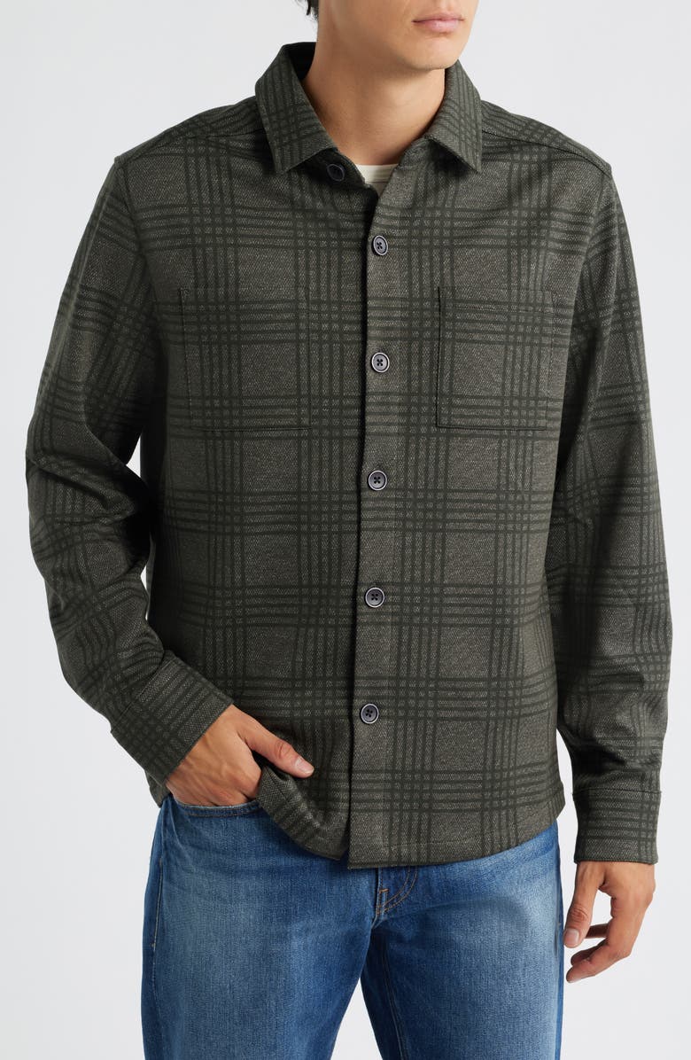 Robert Barakett Upton Plaid Double Knit Overshirt, Alternate, color, Olive