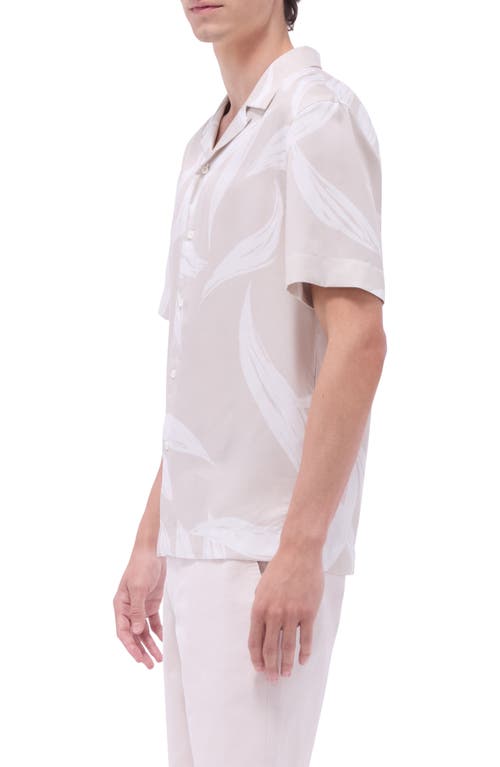 Bugatchi Jackson Leaf Print Lyocell Camp Shirt In Almond