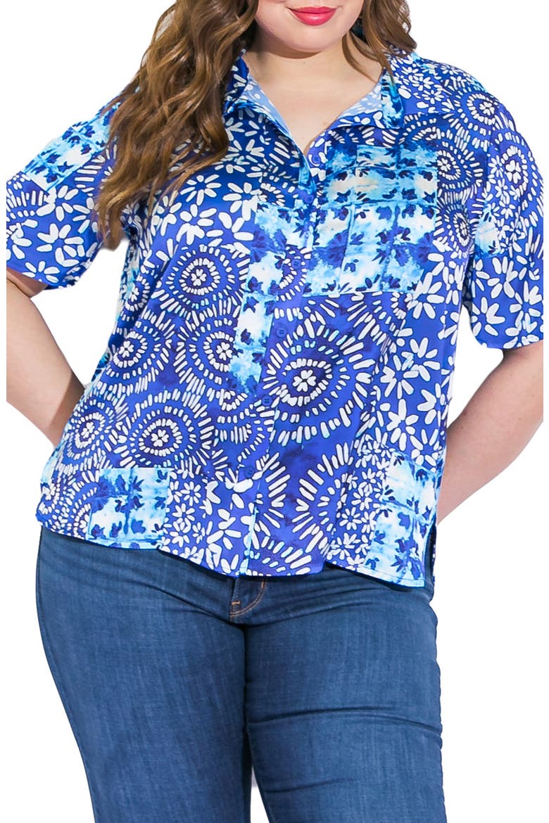 Printed Woven Button-Up Shirt, Main, color, BLUE