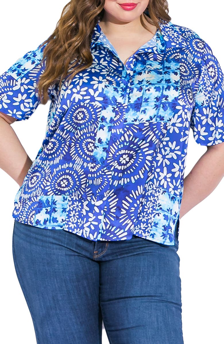 FLYING TOMATO Printed Woven Button-Up Shirt, Main, color, Blue