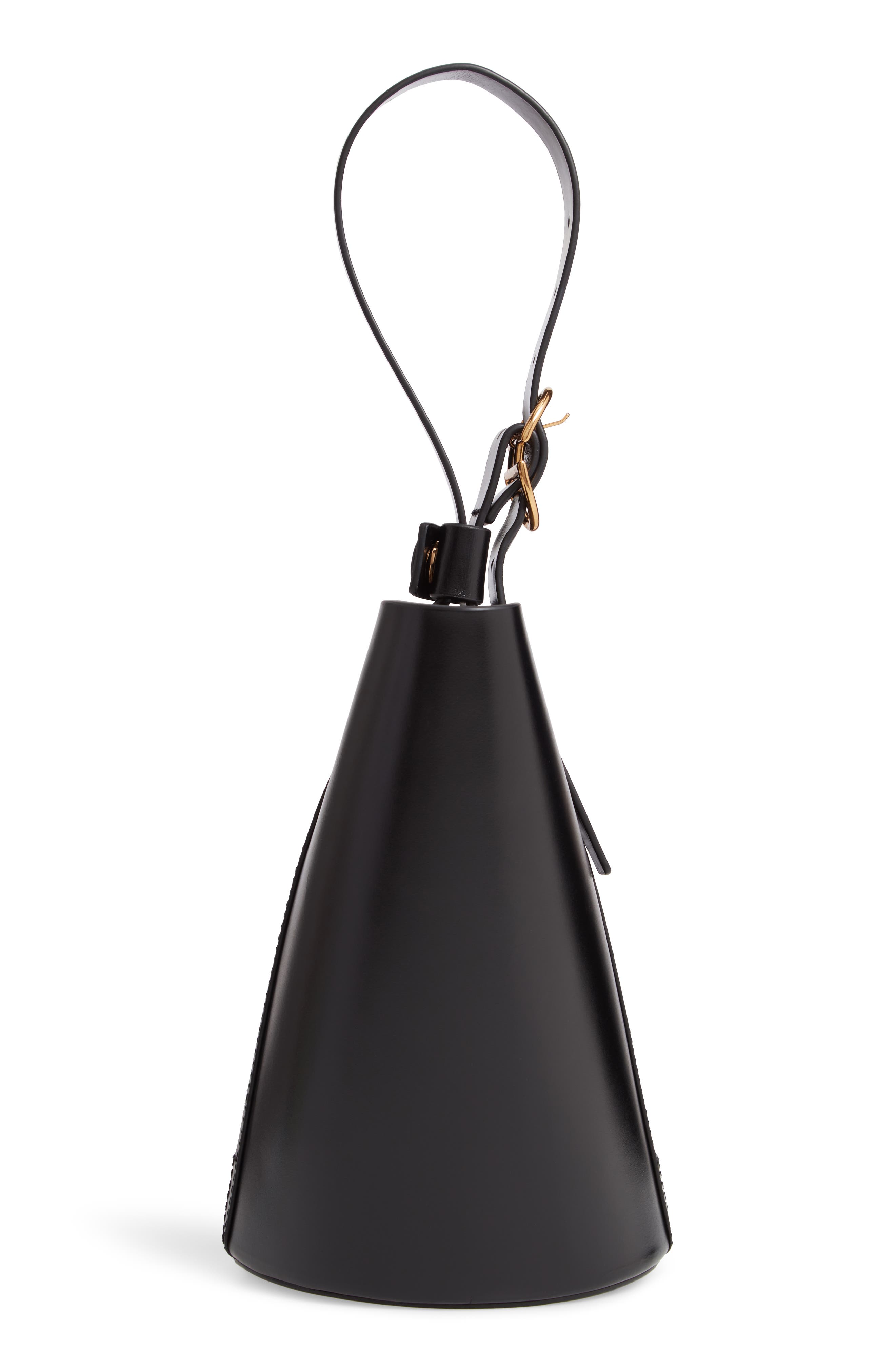 Small Leather Bucket Bag, Alternate, color, BLACK