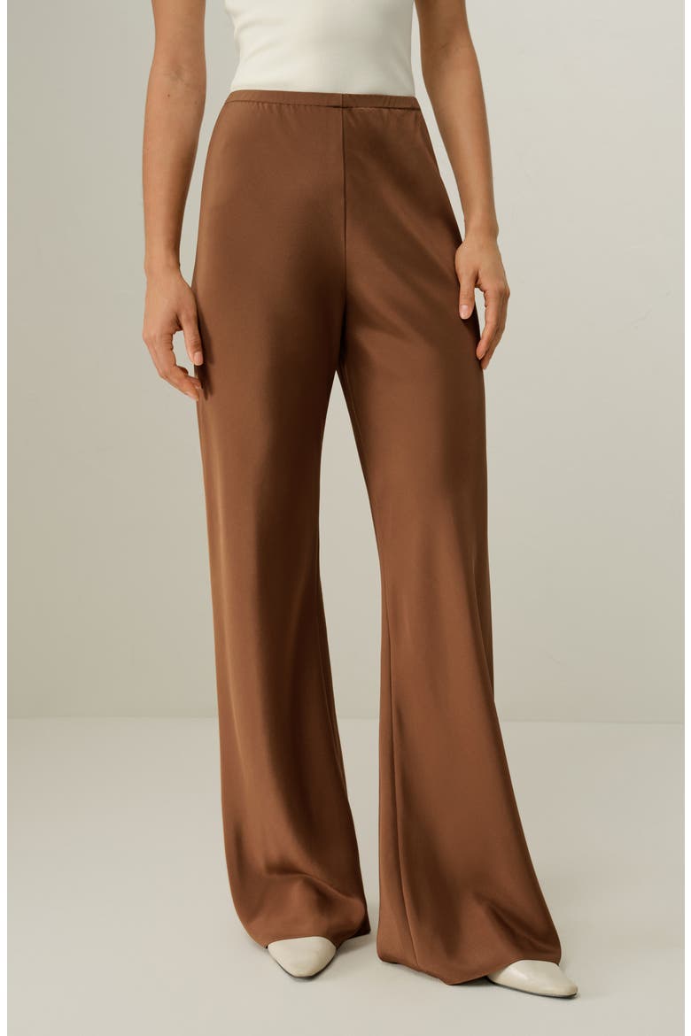 Women's Bias Cut Straight Leg Silk Pants, Alternate, color, Espresso