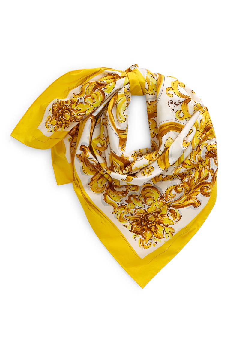 Dolce&Gabbana Majolica Print Cotton Scarf, Alternate, color, H95dq Maiolica 3L Giallo